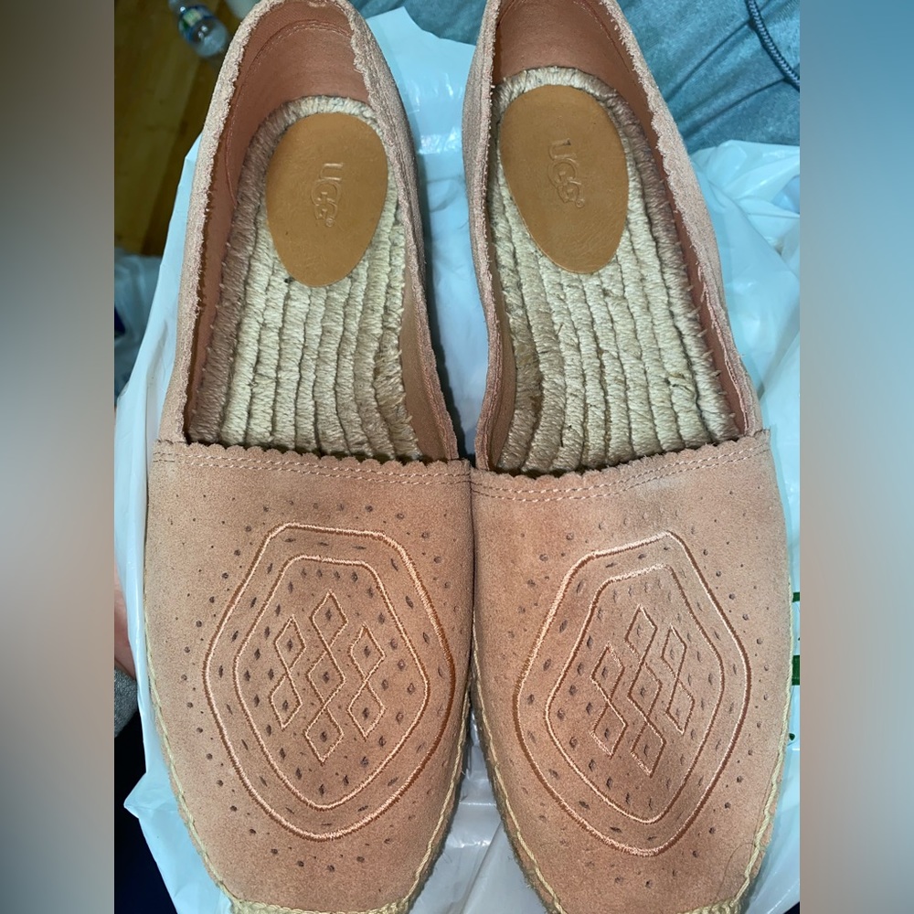 UGG Women's Pink Heidi Perforated Espadrille In Suntan Suede